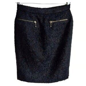 Black boucle Mini pencil skirt zippers Eurochic sz.S